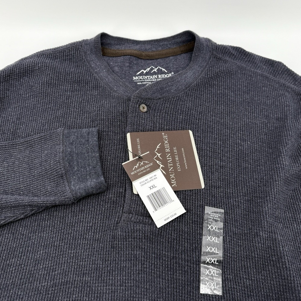 Mountain Ridge Henley Shirt Mens XXL Long Sleeve Blue Cotton Polyester easy care